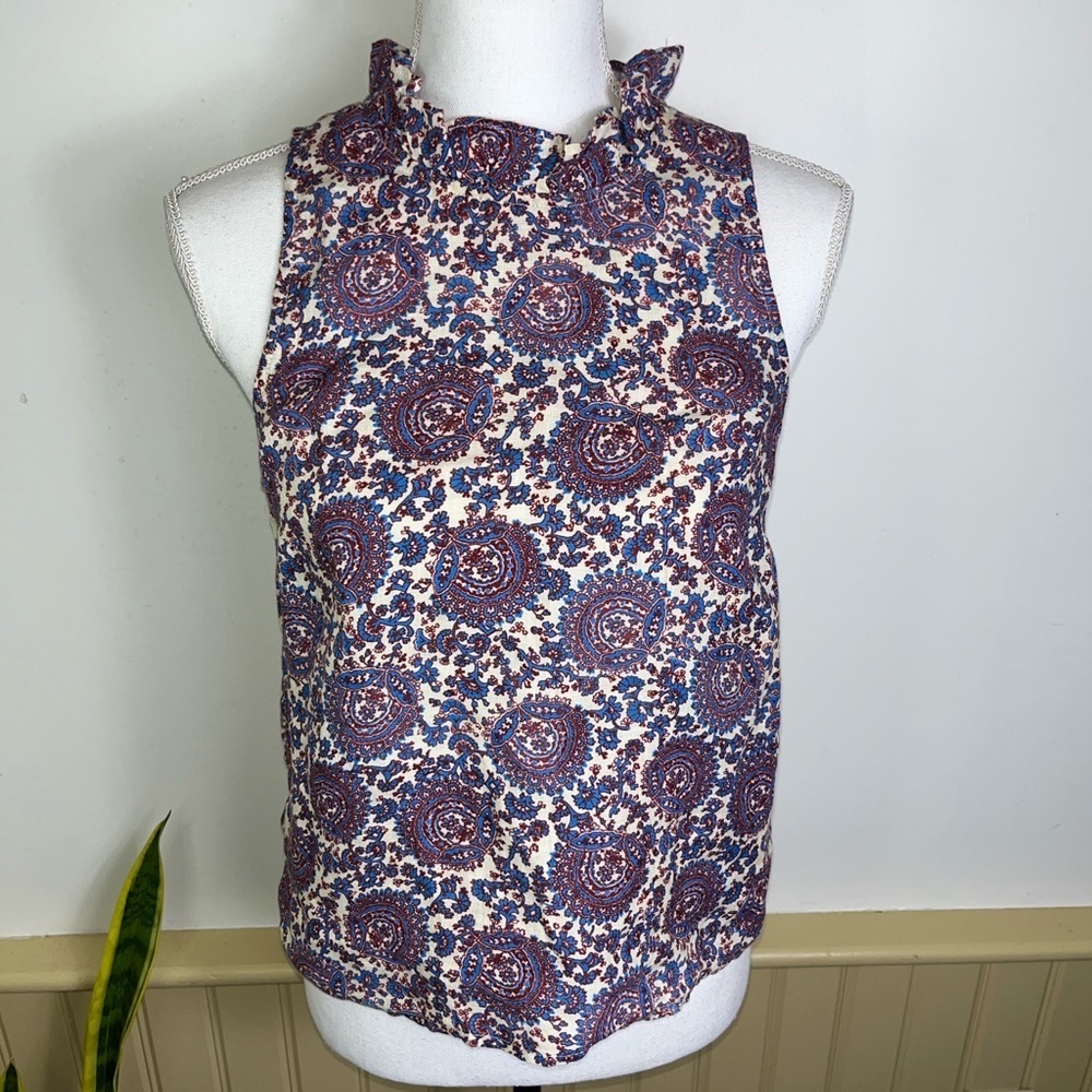 NWT J.Crew Fleur Cotton Paisley Top XS Button Back Cottagecore Romantic Ruffle